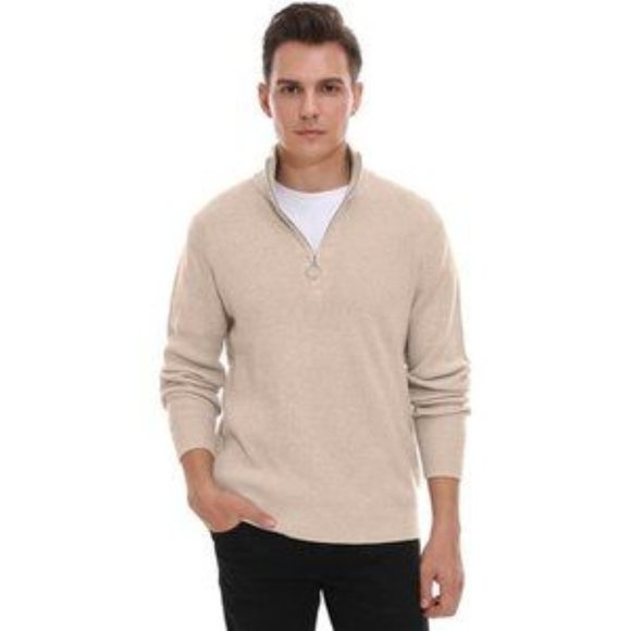 New Men's Soft Sweaters Ribbed Turtleneck Beige - Picture 5 of 7